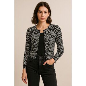 Rafaella  Cardigan L Black White Leopard Print Button Front Retro Y2K Office